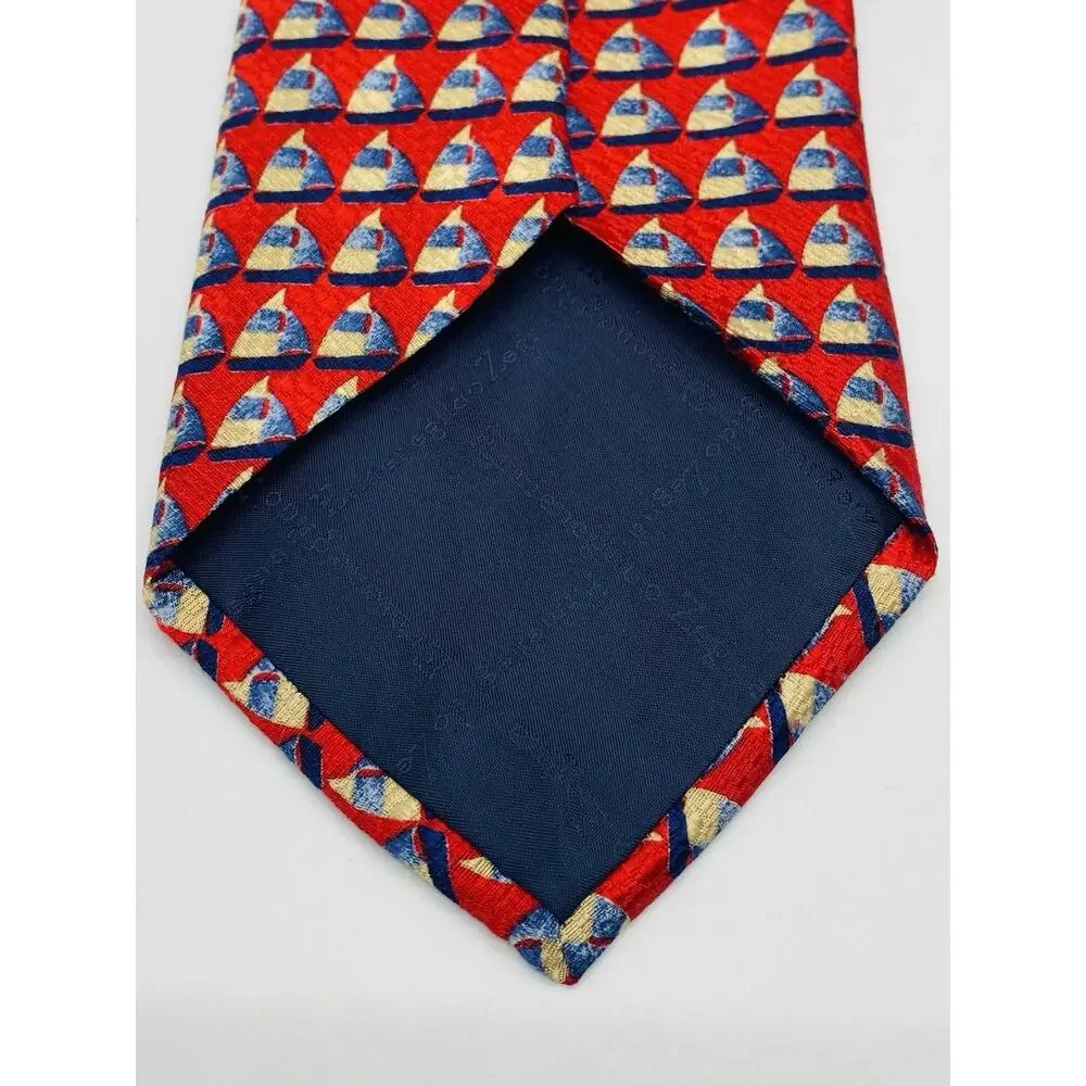 Ermenegildo Zegna 100% Silk Tie Red Geometric Pattern Made in Italy Luxury
